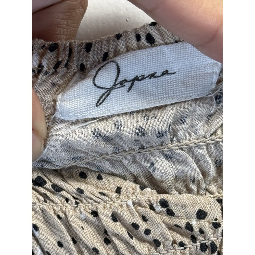 Japna Ruffled Sleeve Smocked Peplum Top, Beige and Black Polka Dot,‎ Square Neck - Picture 5 of 7